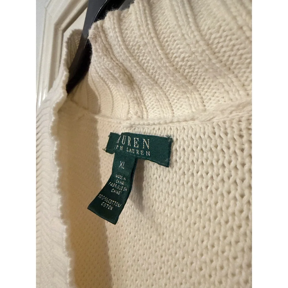 LRL Ralph Lauren Womens XL Chunky Knit Sweater Collar Toggle Preppy Cozy Coastal